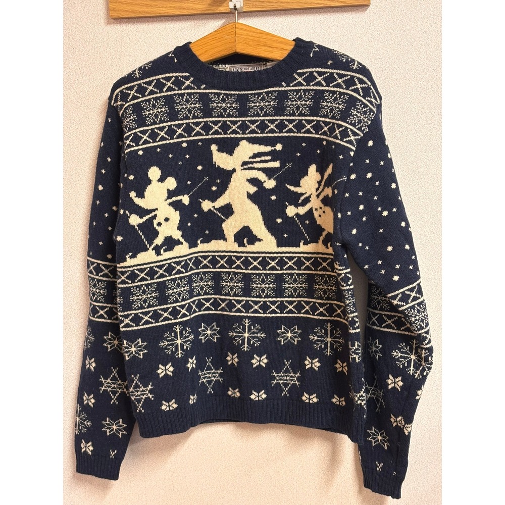VTG 90s Disney Store Adventure Ahead Wool Ski Sweater Mickey Goofy Donald S